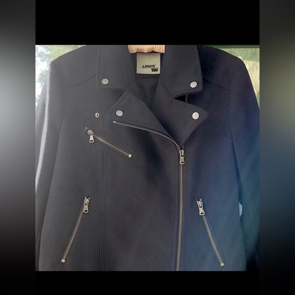 Levi's Navy Zippered Jacket Moto “Dressy” Biker Style (almost Black) NWT - Picture 2 of 13